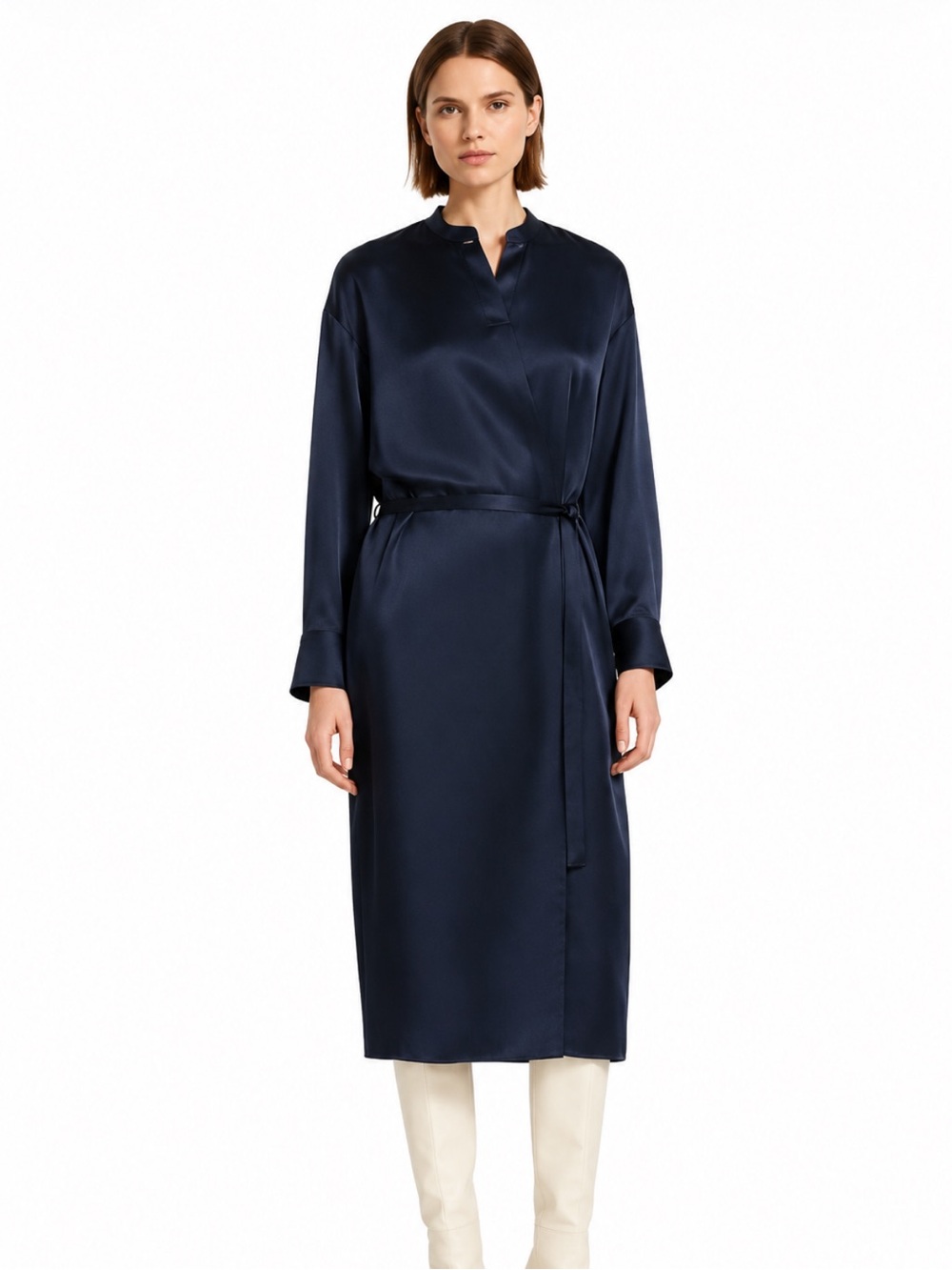 Vince Silk Charmeuse Long-Sleeve Wrap Dress In Baltic (Navy) Size Small EUC!